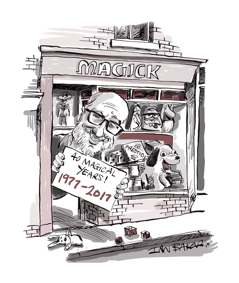 Drawing of Russell Hall, and the Magick shop, by Ian Baker
